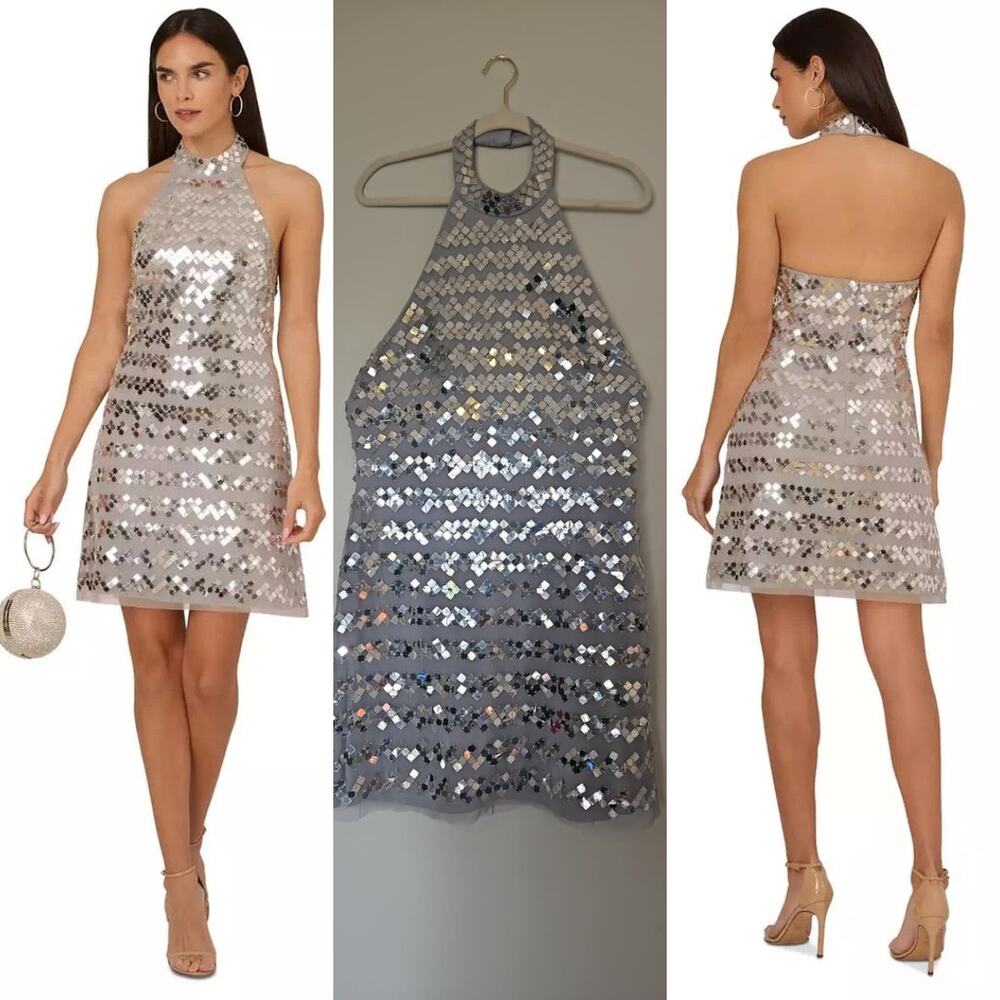 Adrianna by Adrianna Papell Women’s Beaded Halter Swing Dress – Size 12 - Picture 1 of 6